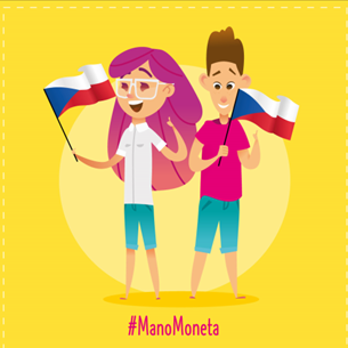 A boy and girl waving a Czech flag.